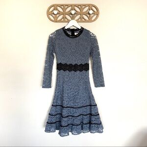 Metisu Blue Hollow Cutout Lace Swing Midi Dress Blue Sz Small